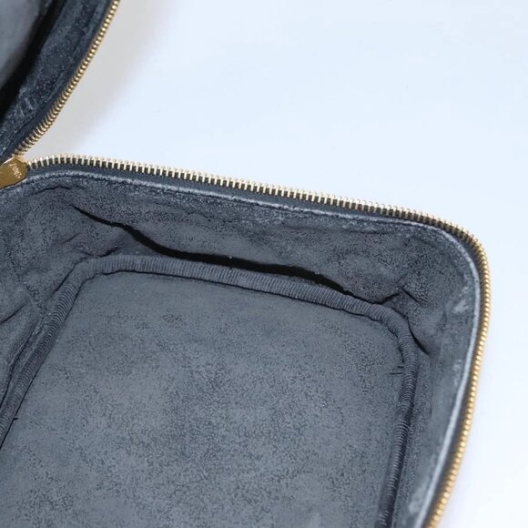 CHANEL Bicolore Vanity Cosmetic Pouch Grained Calf Skin Black Gold CC Auth - Picture 12 of 15